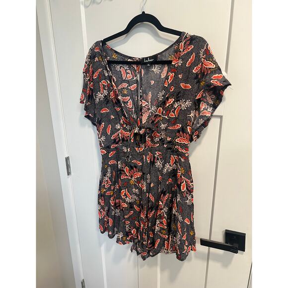 Lulus Dondi Plunging Navy Print‎ Romper Sz XL Flirty Plunge Neck Boho Whimsical - Picture 4 of 9